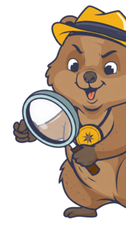 Sunny the Quokka mascot holding a magnifying glass, representing the search for secret fun and the unlocking of exclusive VIP rewards with Sunny Link™ souvenir apparel.